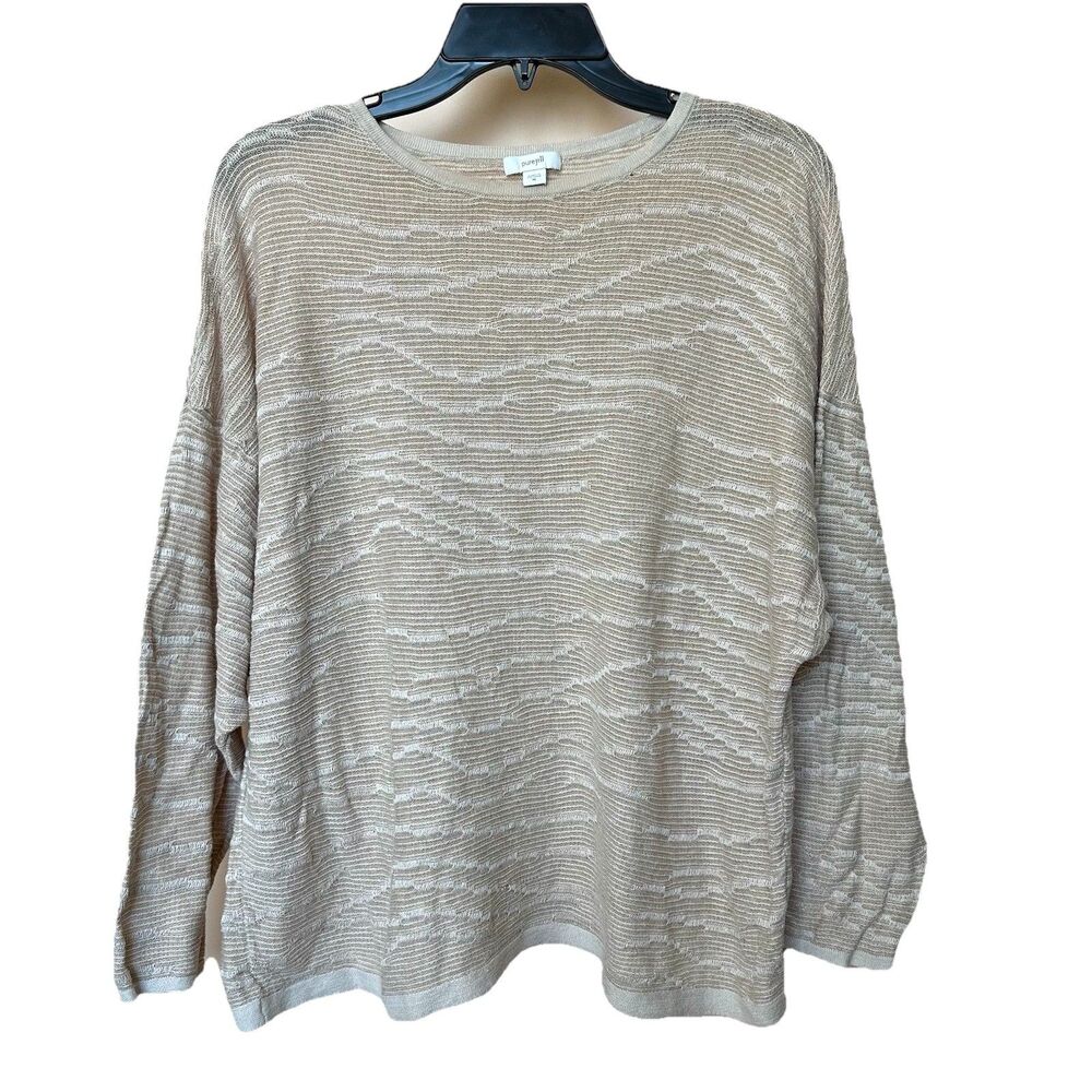 Linen Blend Pure Jill Sweater Top Women’s XL Long Sleeve Soft Neutral Coastal
